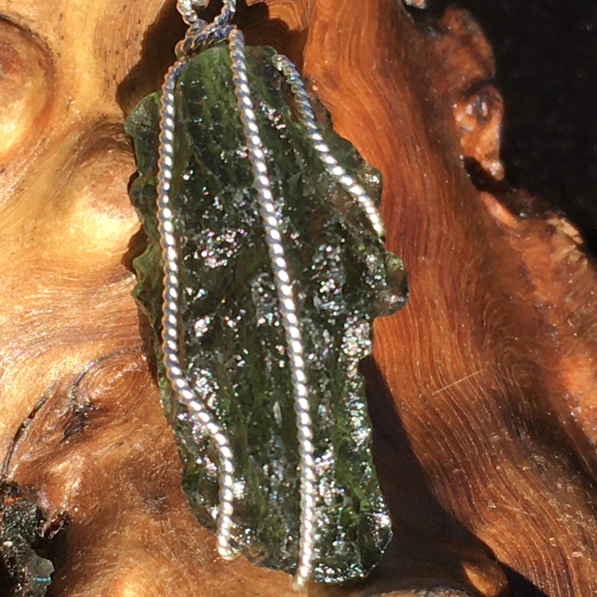 Moldavite Herkimer Diamond Silver Wire Wrapped Pendant-Moldavite Life