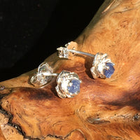 Blue Rose Benitoite Stud Earrings Sterling Silver San Benito-Moldavite Life