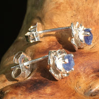 Blue Rose Benitoite Stud Earrings Sterling Silver San Benito-Moldavite Life