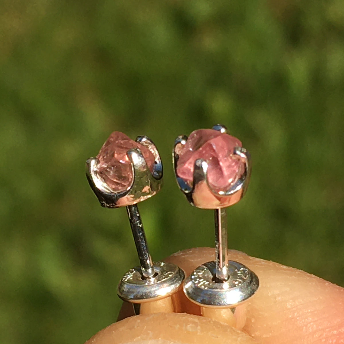 Pink Spinel Crystal Stud Earrings Sterling Silver-Moldavite Life