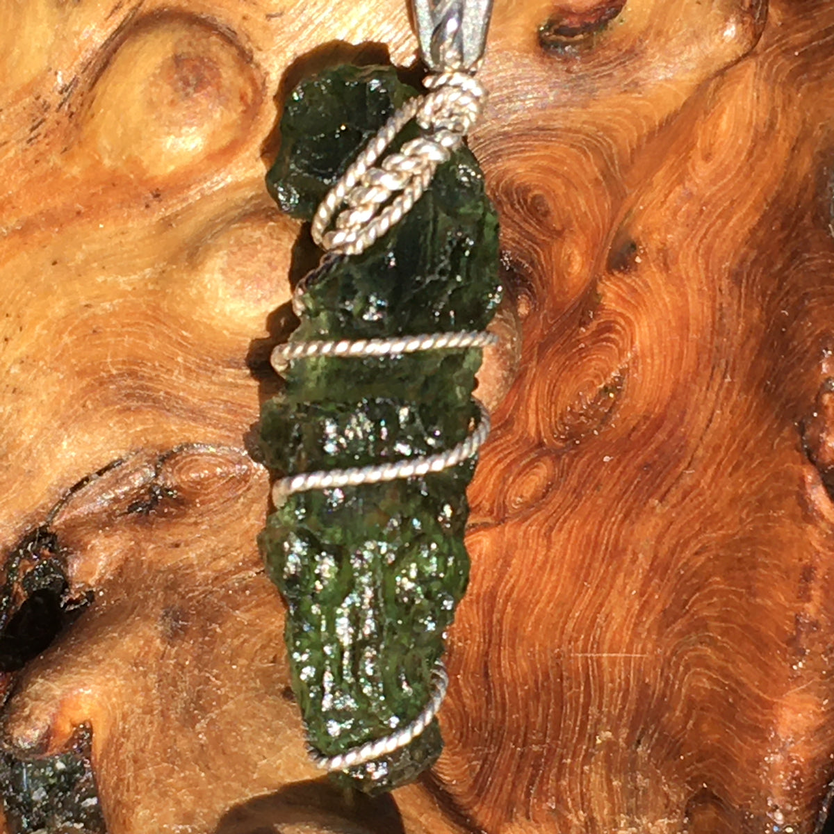 Moldavite Silver Wire Wrapped Pendant-Moldavite Life