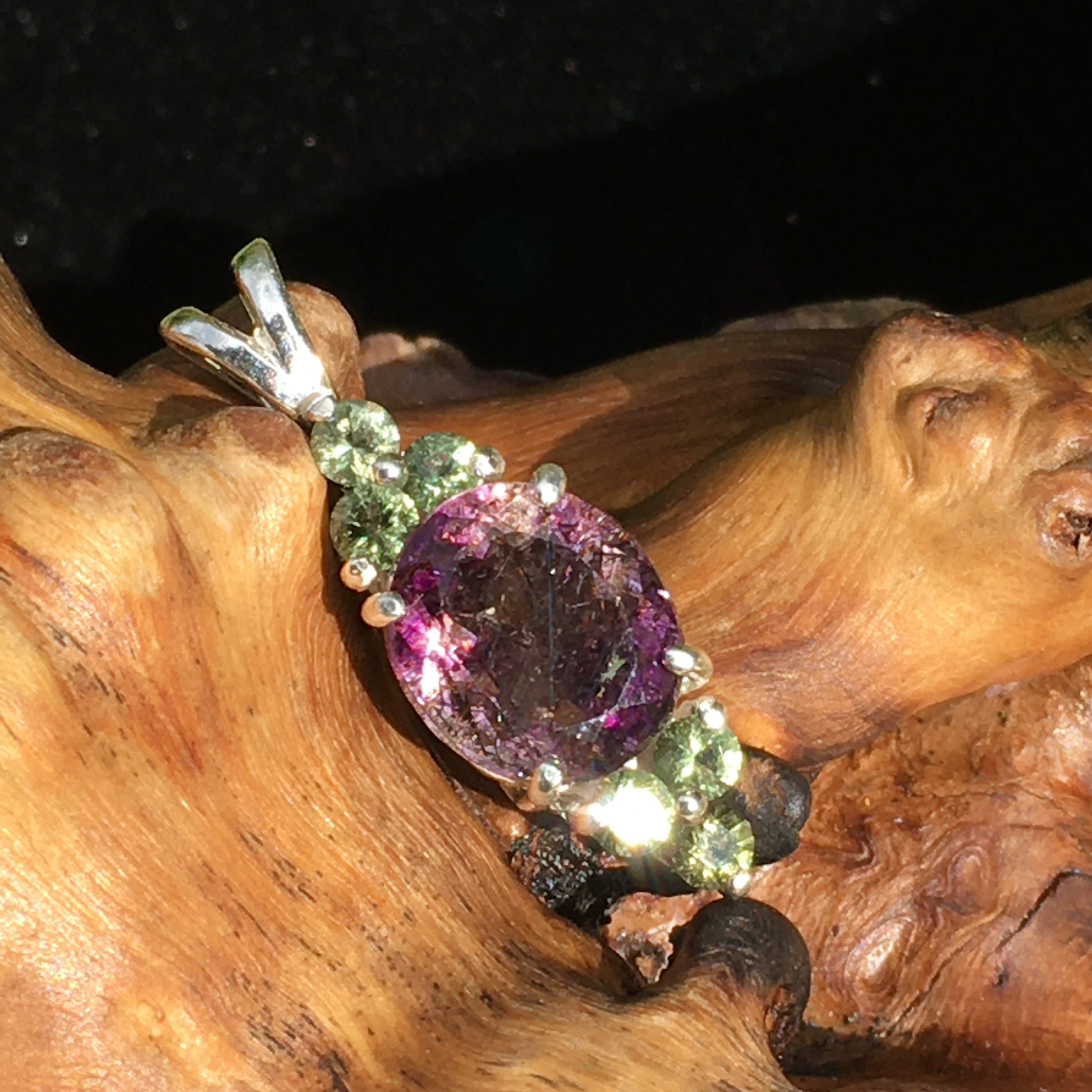 Moldavite Super 7 Crystal Pendant Stertling Silver