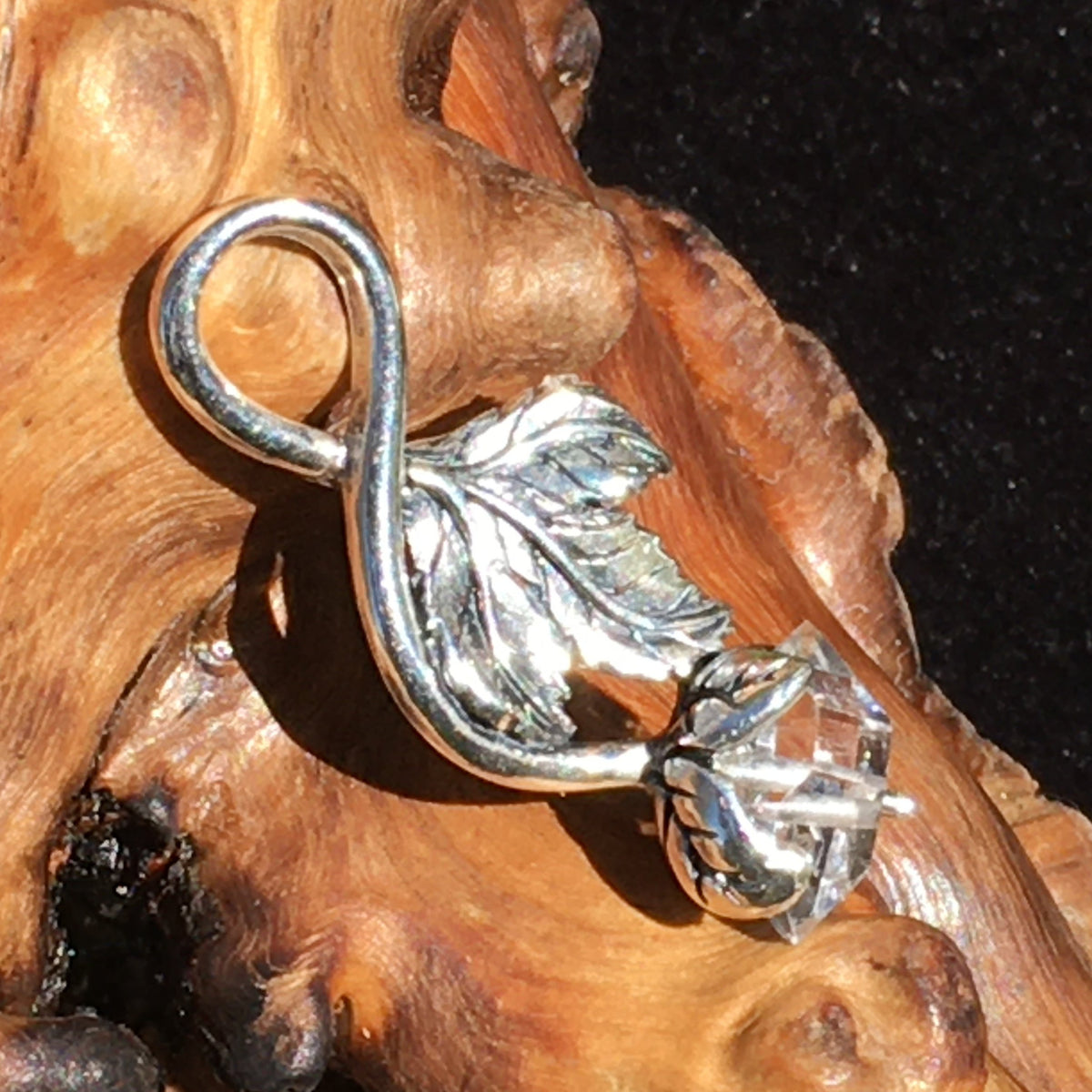 Herkimer Diamond Pendant Rose Silver-Moldavite Life