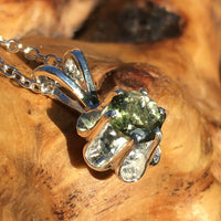 Moldavite & Herkimer Diamond Necklace Silver #6342