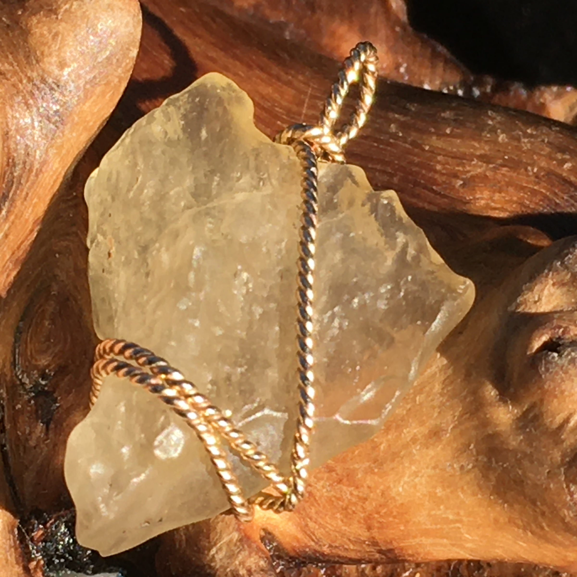 Libyan Desert Glass Gold Wire Wrapped Pendant-Moldavite Life