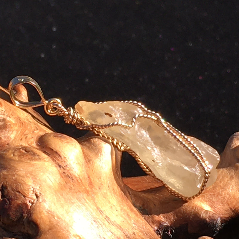 Libyan Desert Glass Gold Wire Wrapped Pendant-Moldavite Life