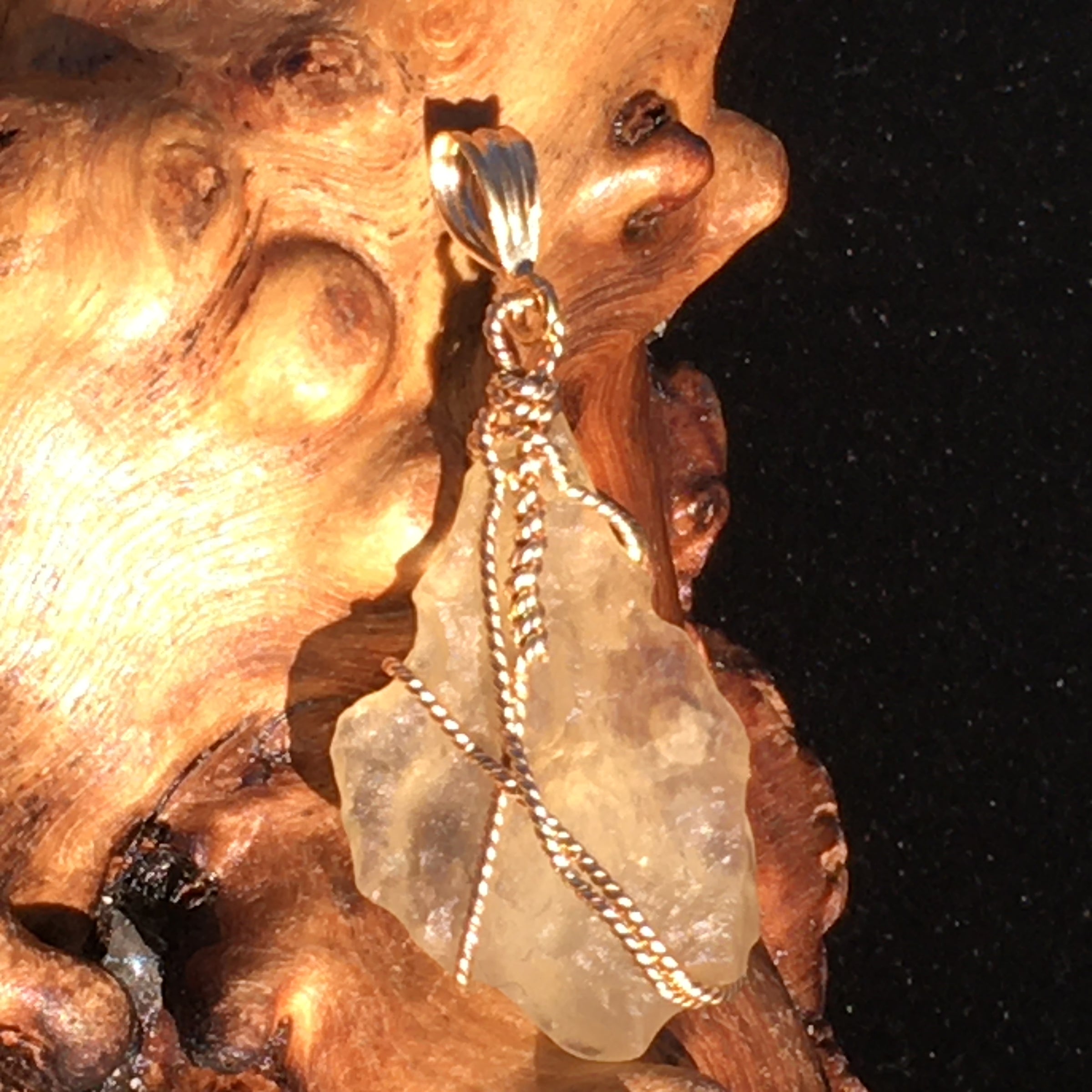 Libyan Desert Glass Gold Wire Wrapped Pendant-Moldavite Life