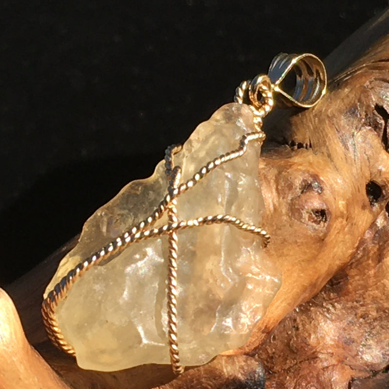 Libyan Desert Glass Gold Wire Wrapped Pendant-Moldavite Life