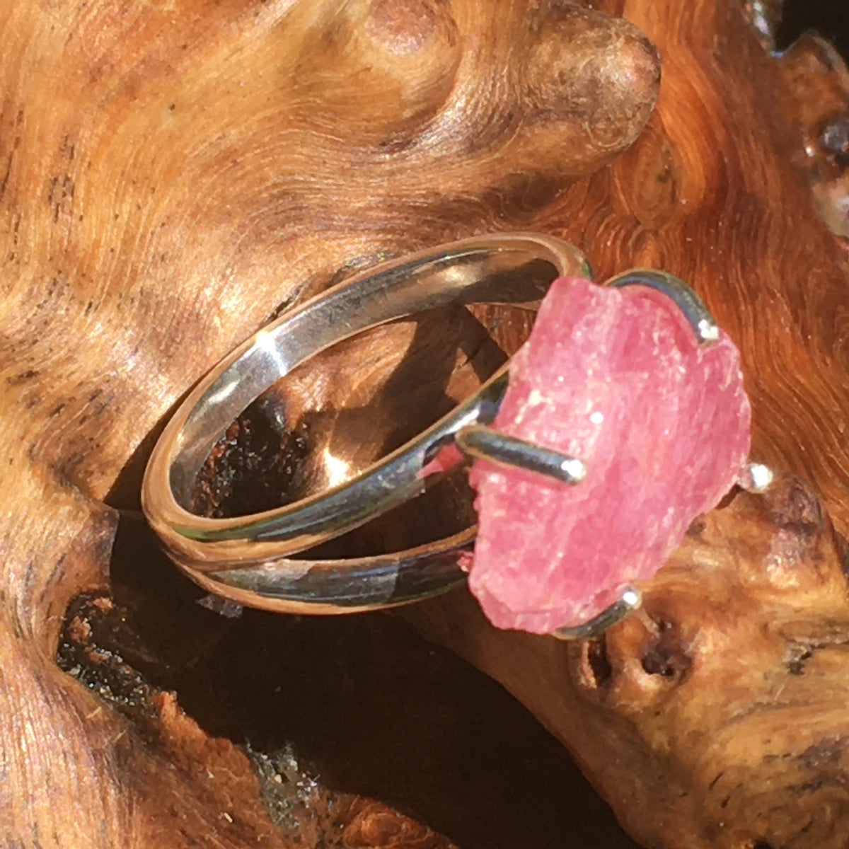 Pink Ruby Ring Sterling Silver Natural Crystal-Moldavite Life