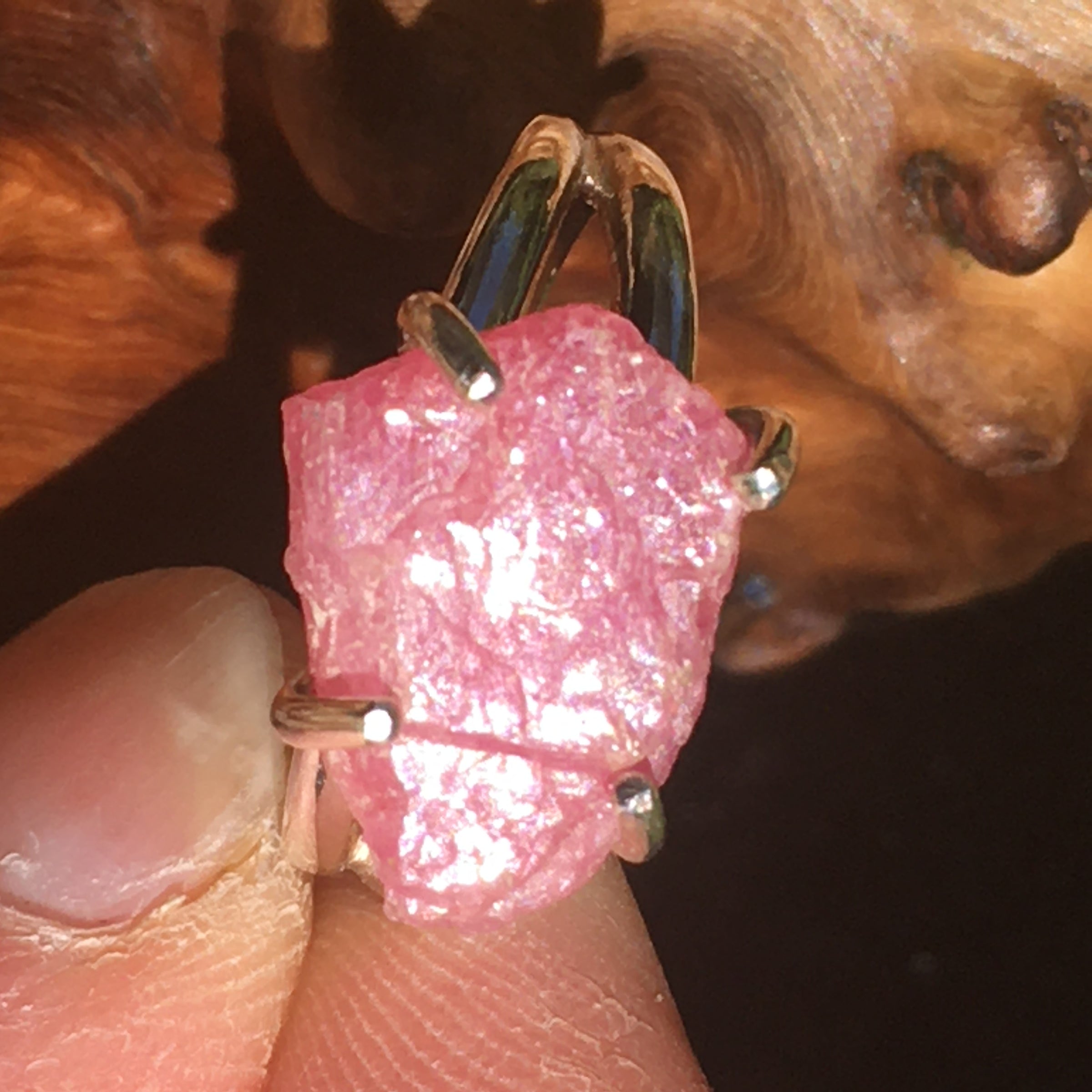 Pink Ruby Ring Sterling Silver Natural Crystal-Moldavite Life