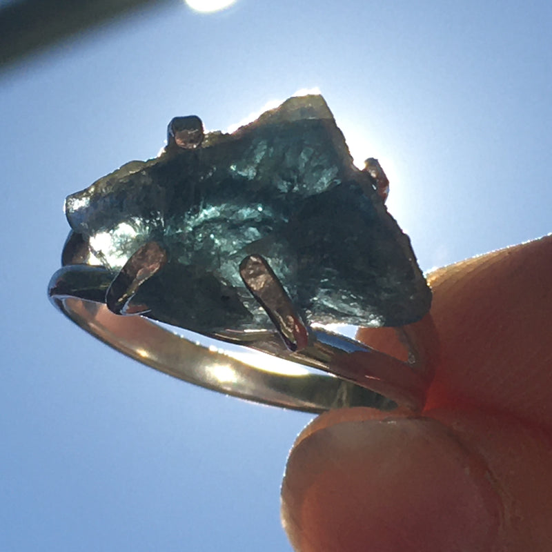 Blue Tourmaline Ring Sterling Silver Natural Crystal-Moldavite Life