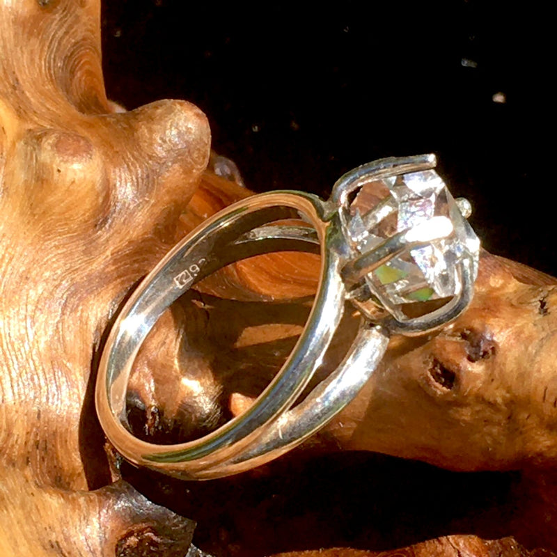 Silver Herkimer Diamond Ring Natural-Moldavite Life