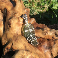 Moldavite Herkimer Diamond Crystal Silver Wire Pendant-Moldavite Life