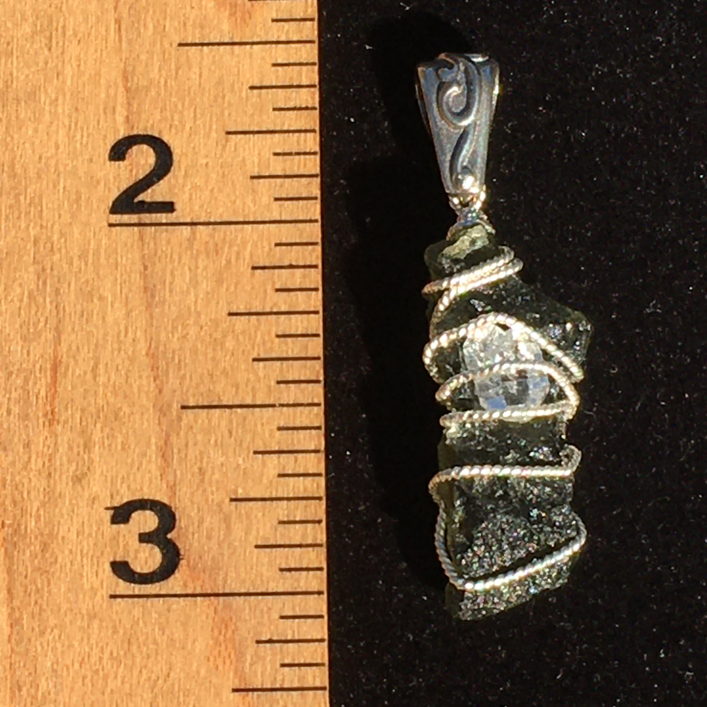 Moldavite Herkimer Diamond Crystal Silver Wire Pendant-Moldavite Life