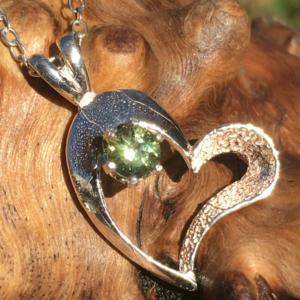 Moldavite Heart Pendant Necklace Sterling Silver Certified-Moldavite Life