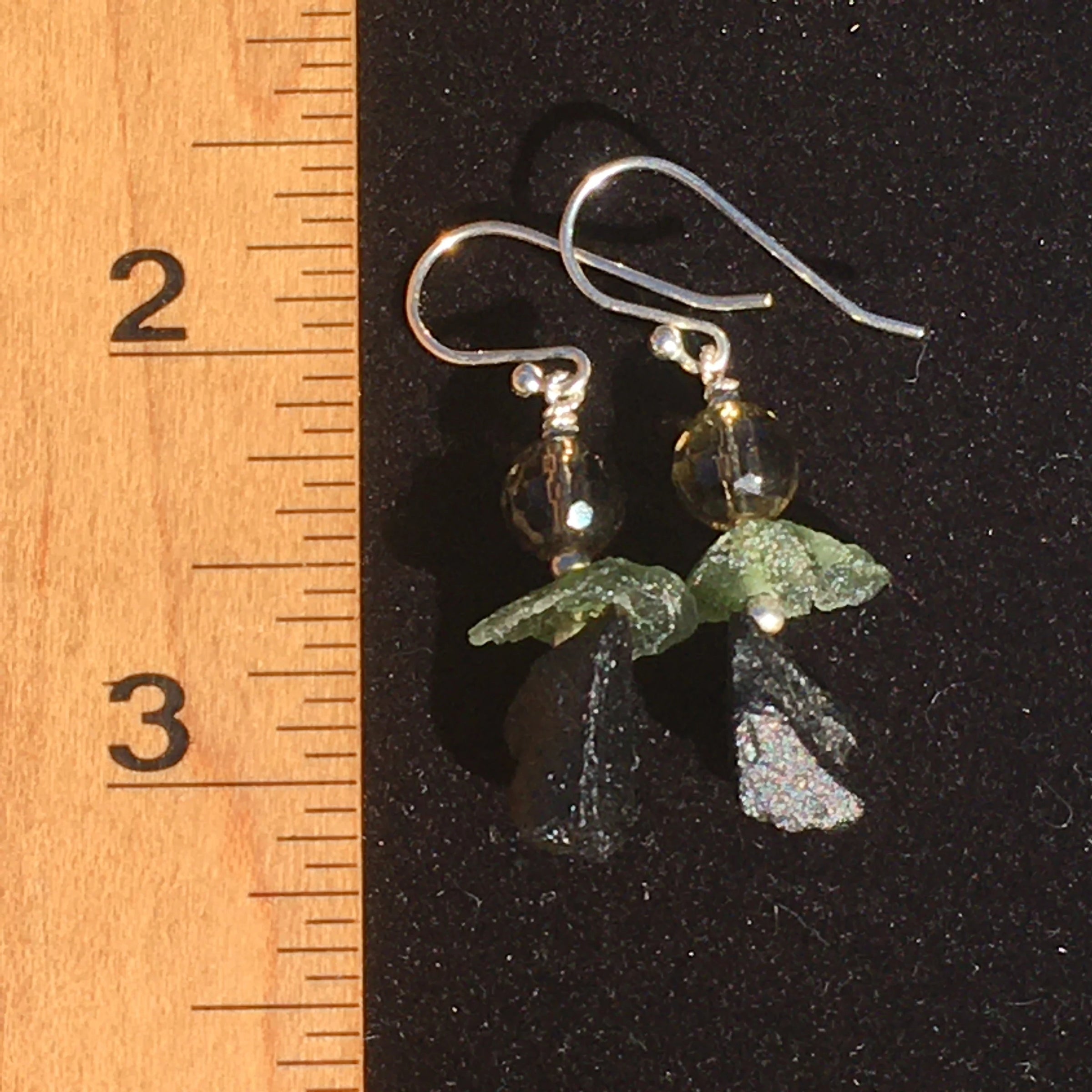 Moldavite Citrine Tektite Bead Silver Dangle Earrings-Moldavite Life