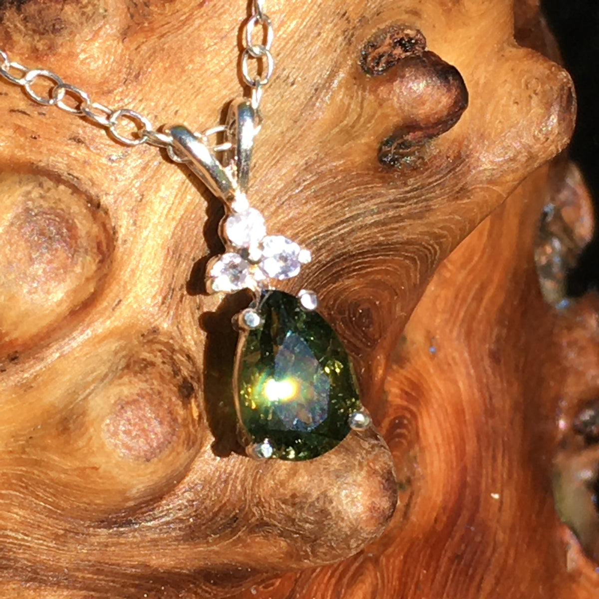 Small Moldavite Tanzanite Sterling Silver Necklace