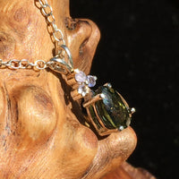 Small Moldavite Tanzanite Sterling Silver Necklace