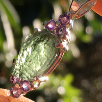 Raw Moldavite Faceted Amethyst Sterling Silver Pendant