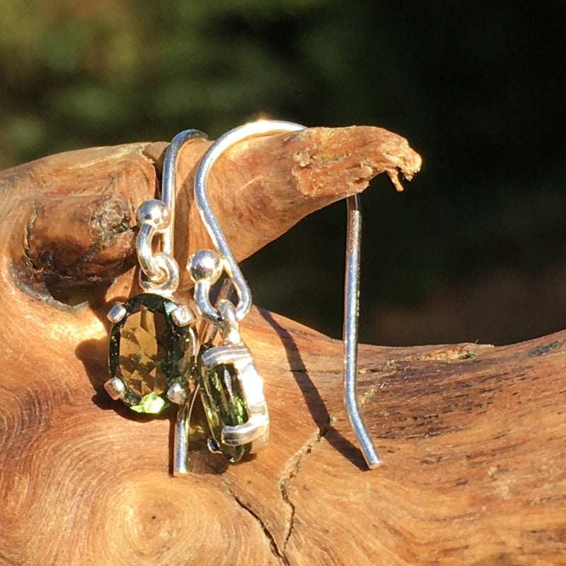 Moldavite Dangle Drop Earrings Sterling Silver-Moldavite Life