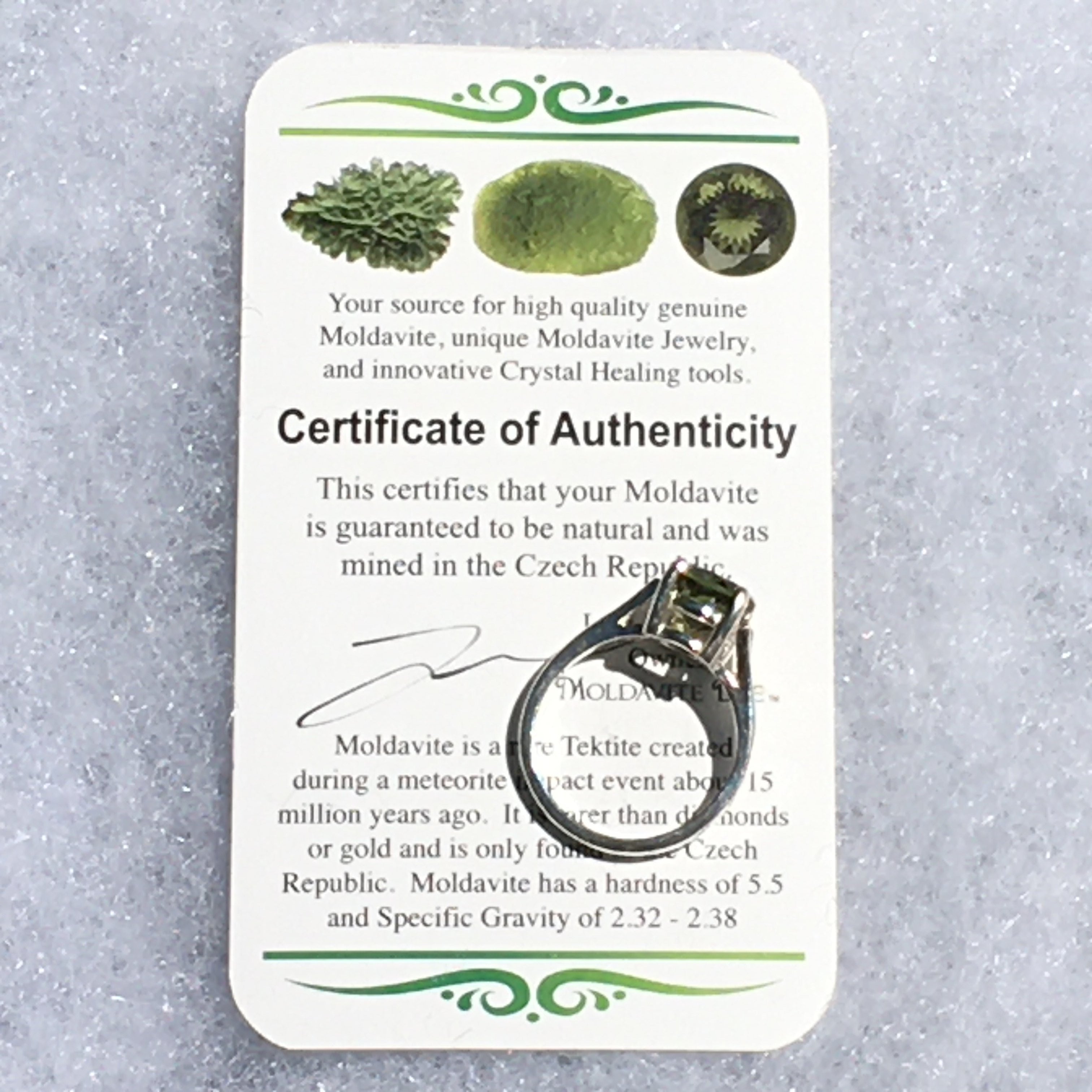 Moldavite ring outlets 5.5 US size + certificate of authenticity