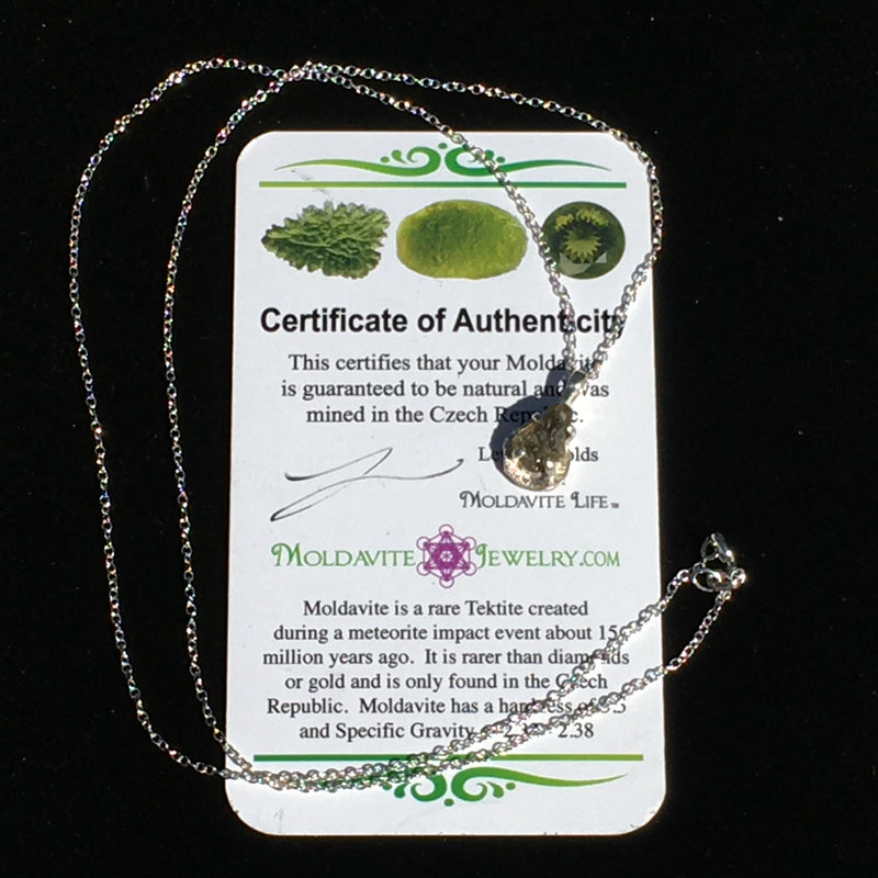 Raw Moldavite Drop Necklace Small Sterling Natural Certified