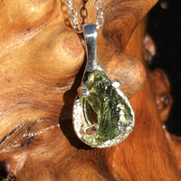 Raw Moldavite Drop Necklace Small Sterling Natural Certified