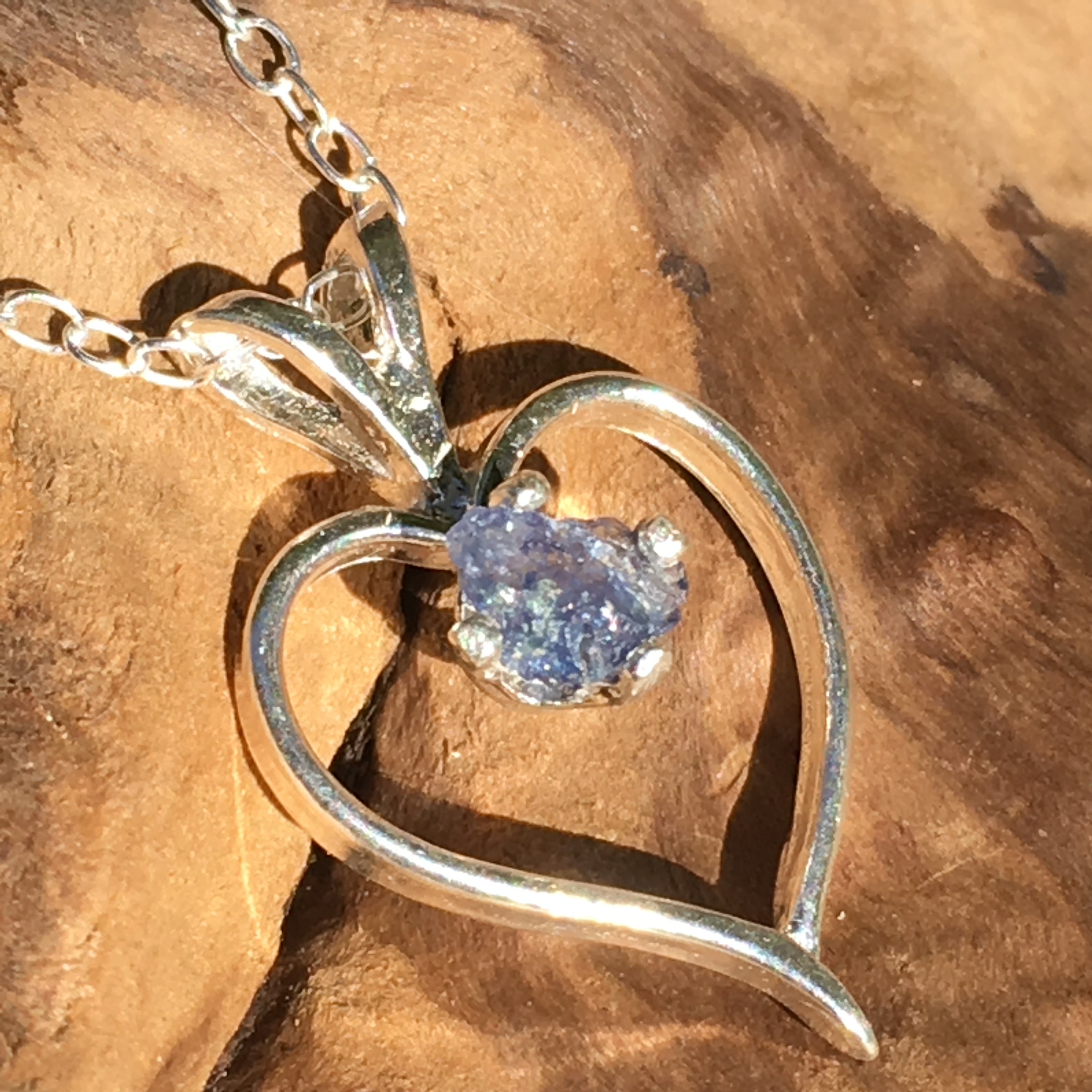 Rare Blue Benitoite Crystal Heart Pendant Silver Sterling-Moldavite Life