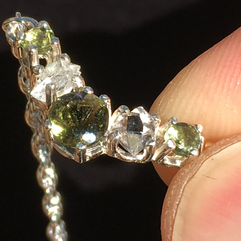 Silver Moldavite Herkimer Diamond Crystal Necklace-Moldavite Life