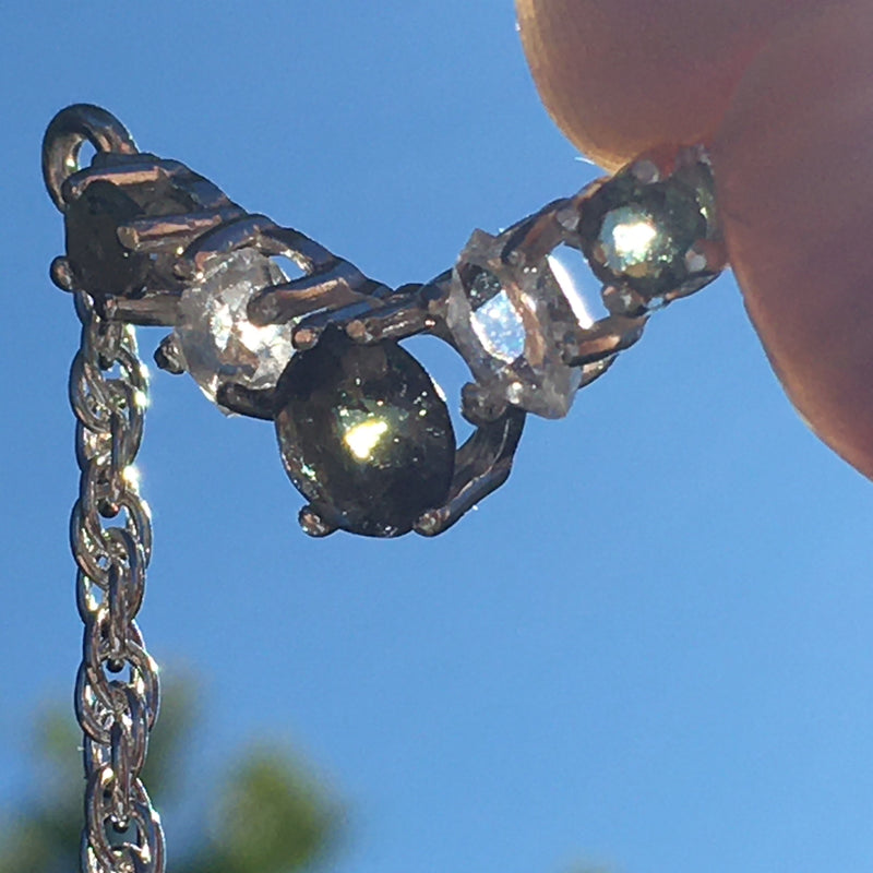 Silver Moldavite Herkimer Diamond Crystal Necklace-Moldavite Life