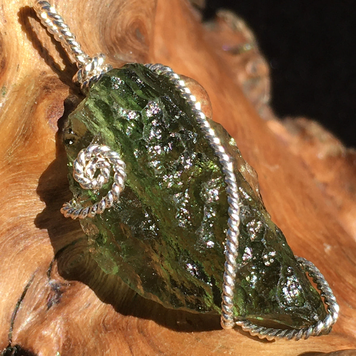 Moldavite Pendant Silver Sterling Wire-Moldavite Life