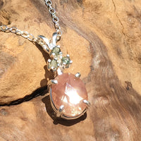Sterling Silver Sunstone Faceted Moldavite Pendant Necklace-Moldavite Life