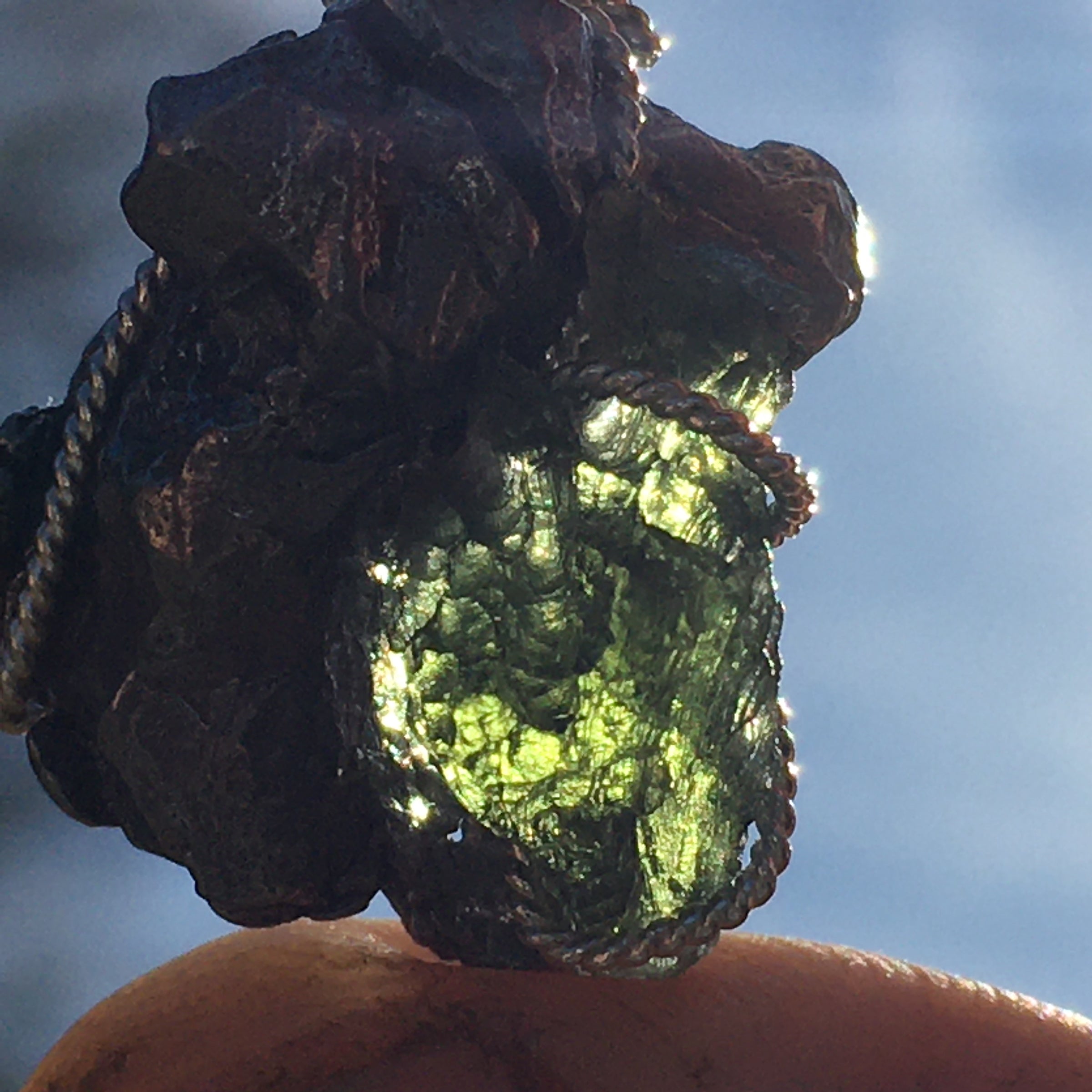 Moldavite Meteorite Pendant Sterling Silver-Moldavite Life