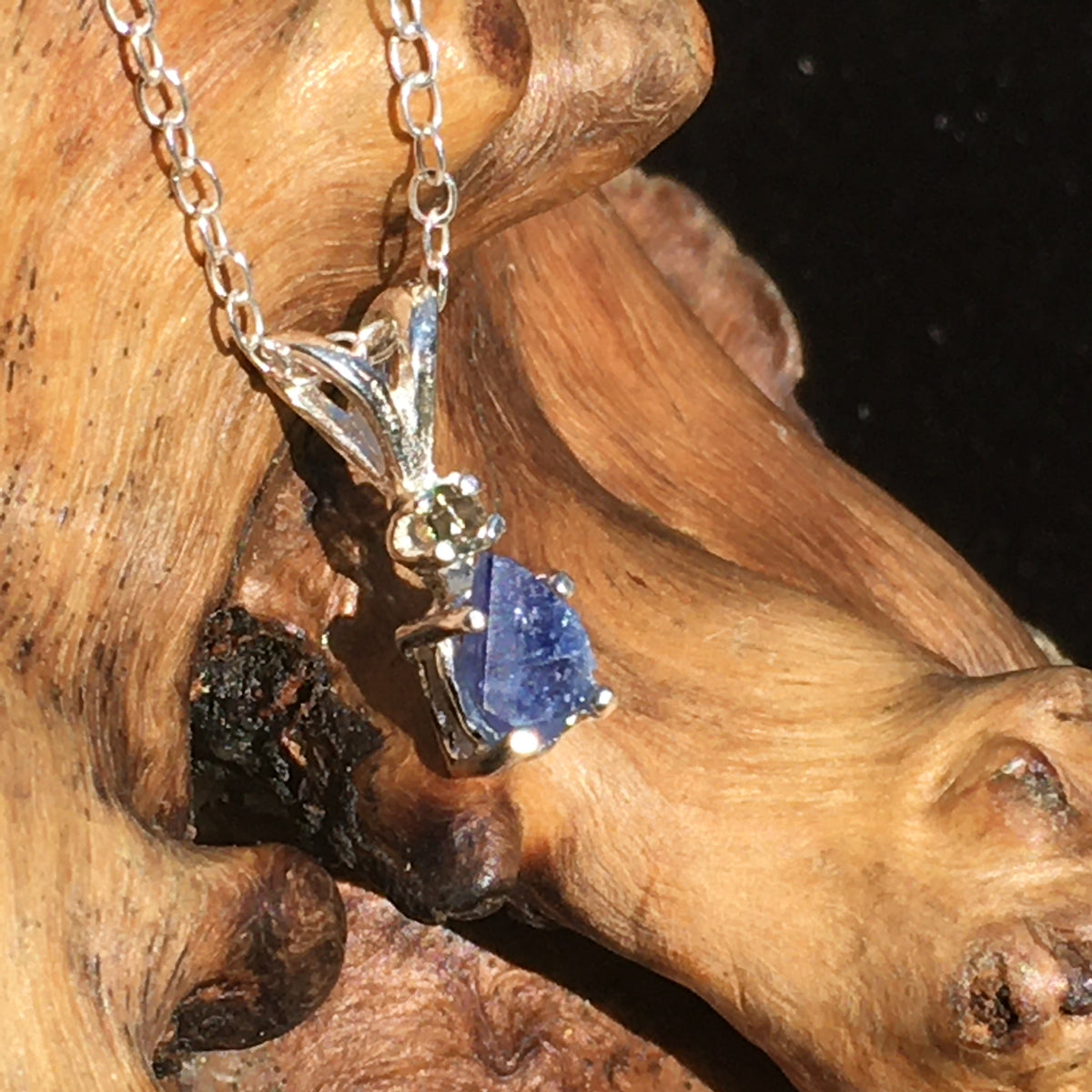 Benitoite Moldavite Crystal Pendant Necklace Sterling Silver-Moldavite Life