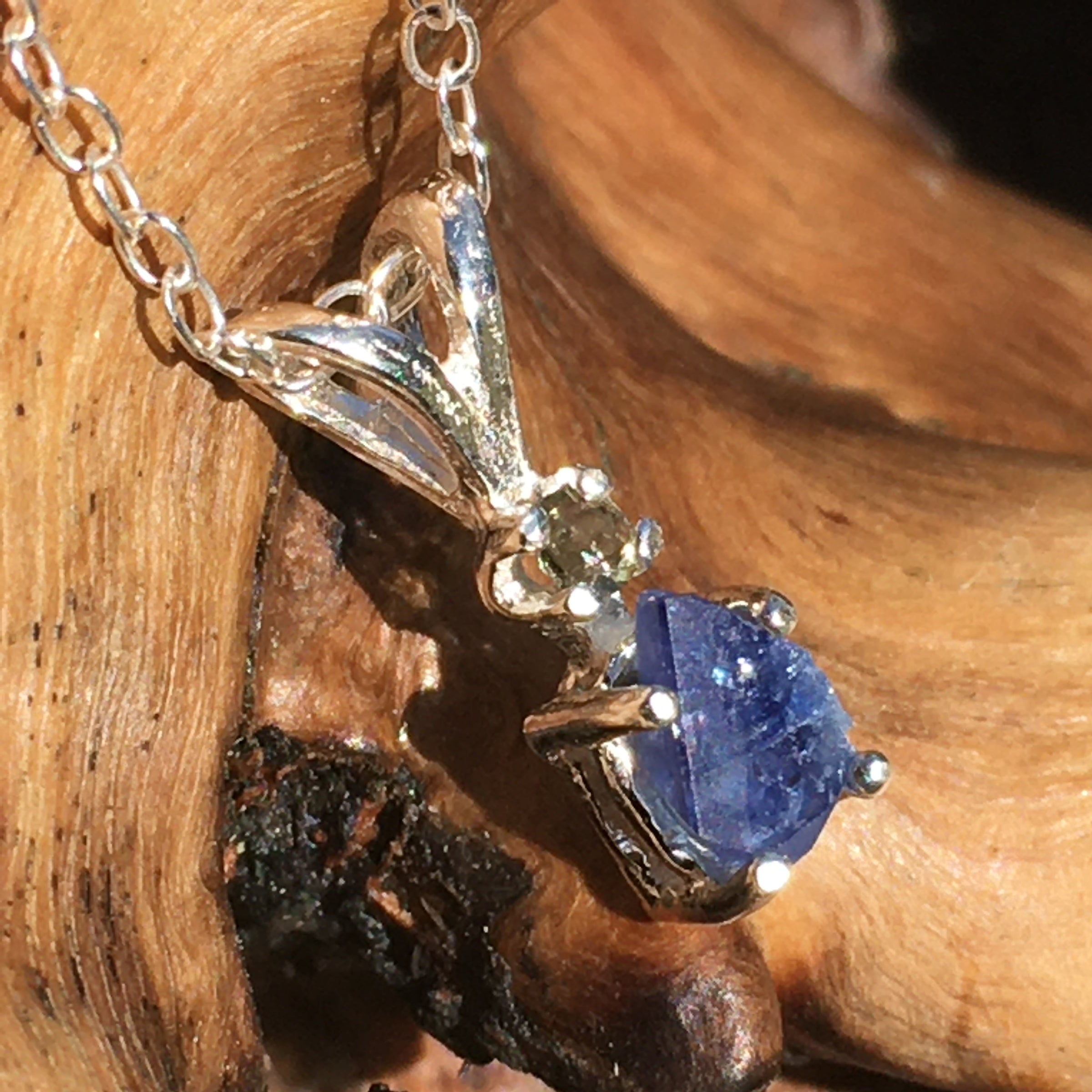 Benitoite Moldavite Crystal Pendant Necklace Sterling Silver-Moldavite Life