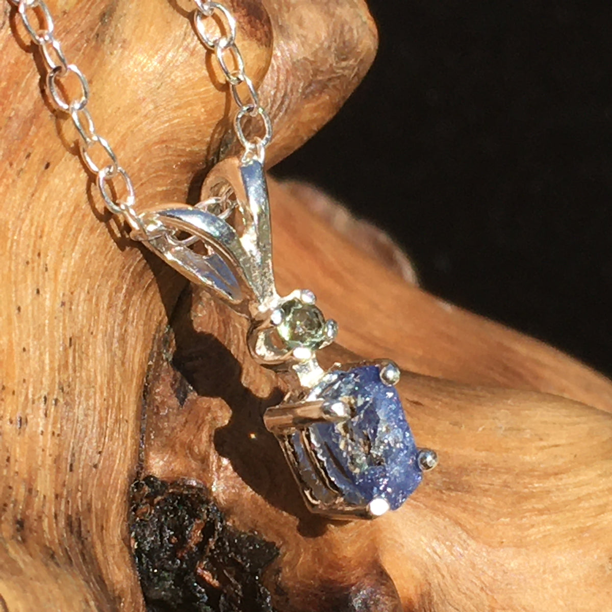 Moldavite & Benitoite Crystal Pendant Necklace Sterling Silver-Moldavite Life