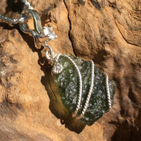 Moldavite Phenacite Crystal Pendant Necklace Sterling-Moldavite Life