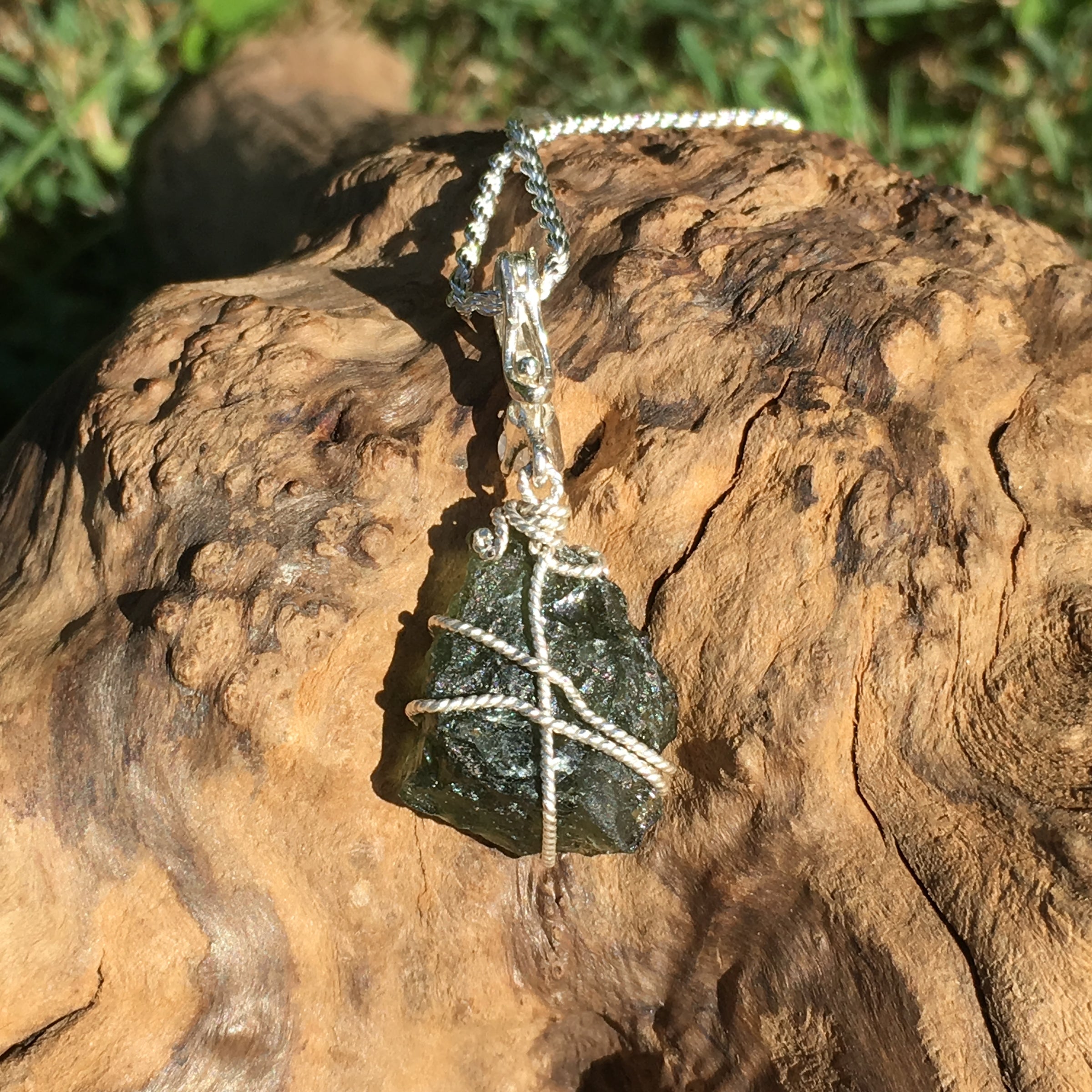 Moldavite Phenacite Crystal Pendant Necklace Sterling-Moldavite Life