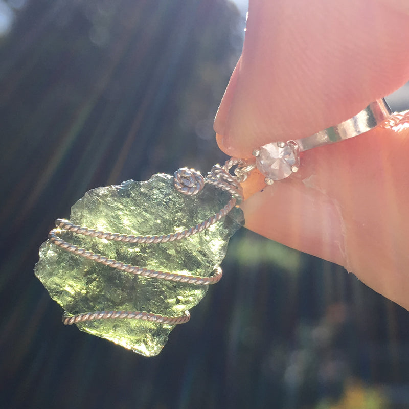 Moldavite Phenacite Crystal Pendant Necklace Sterling-Moldavite Life