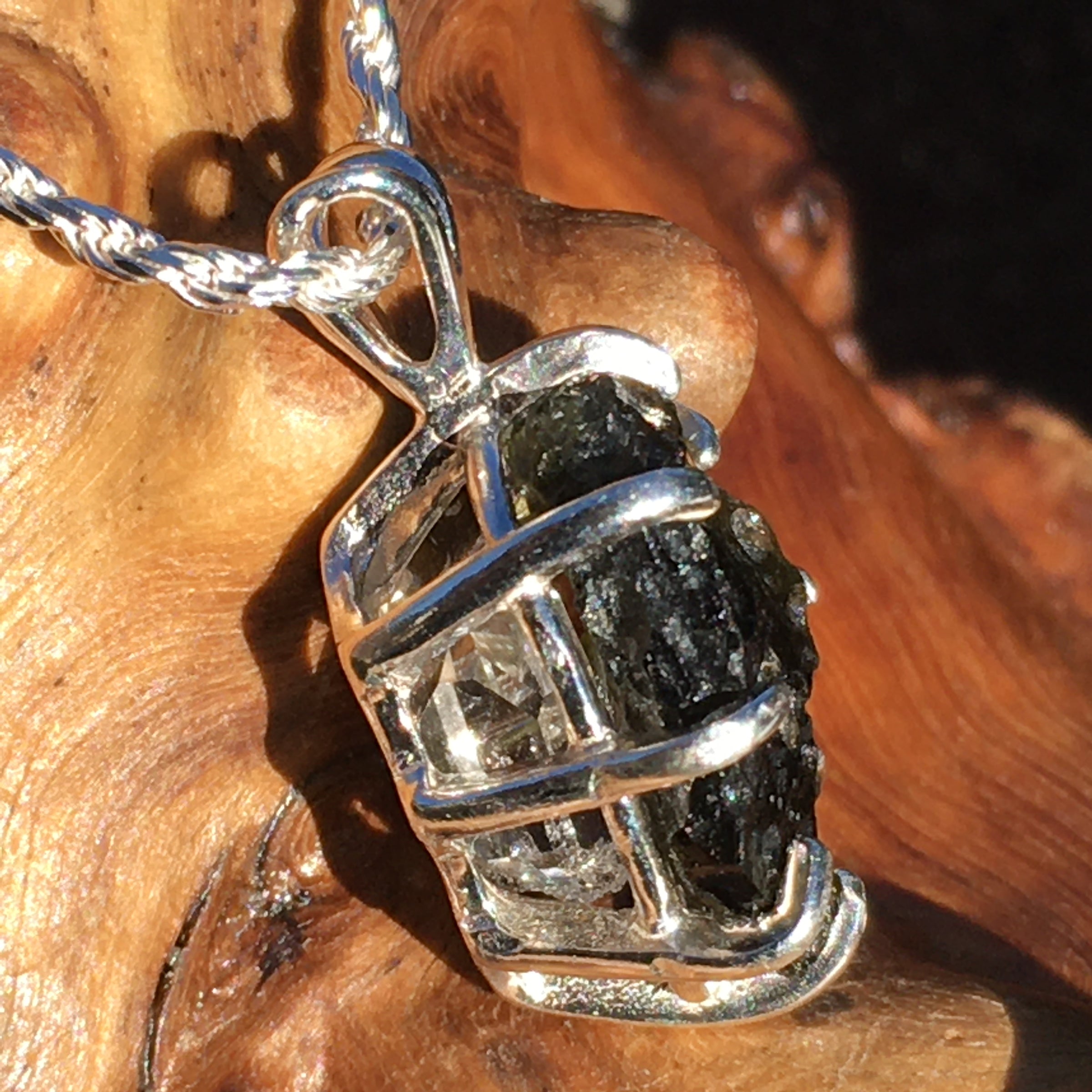 Moldavite Herkimer Diamond Basket Pendant Silver-Moldavite Life