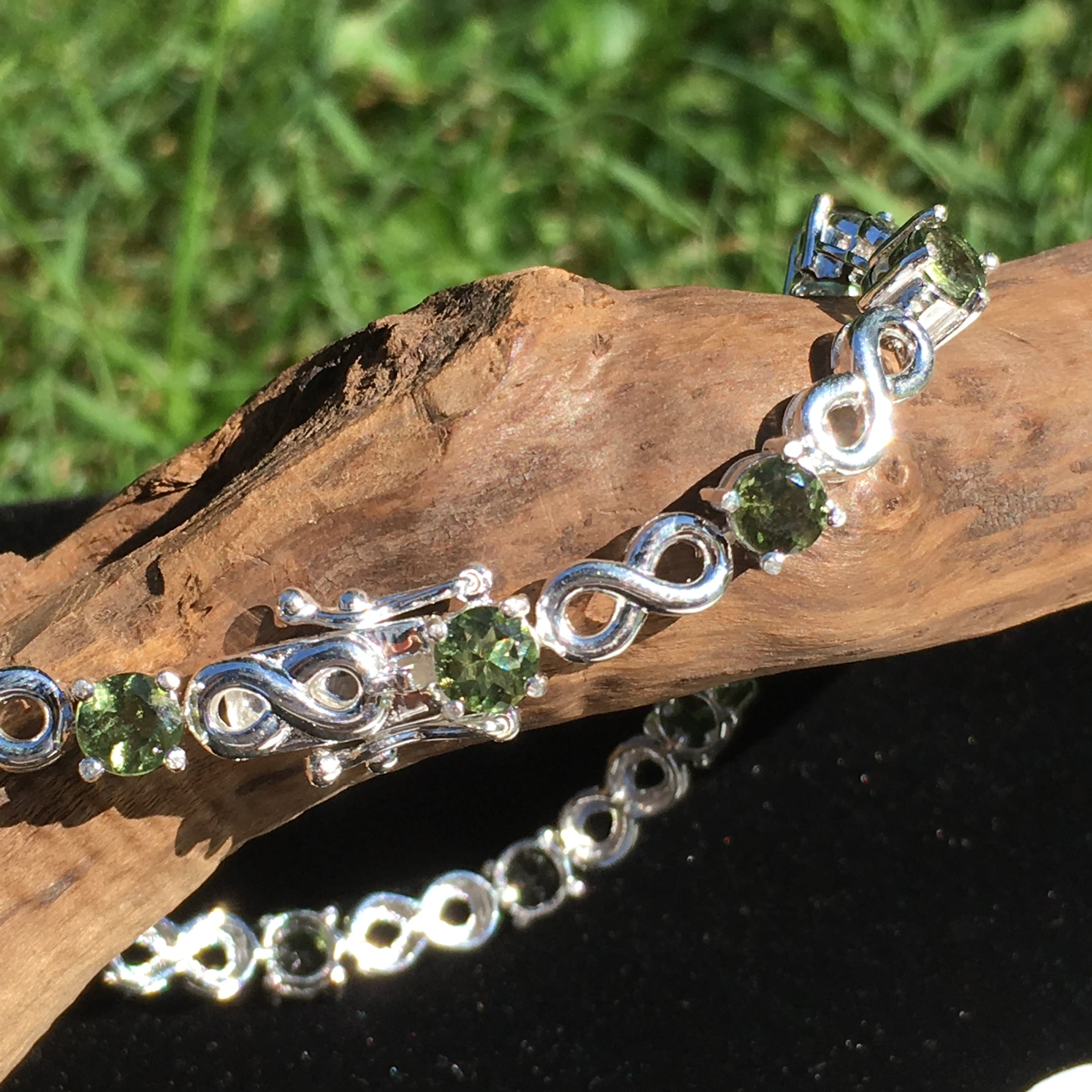 Infinity Moldavite Bracelet Sterling Silver Faceted-Moldavite Life