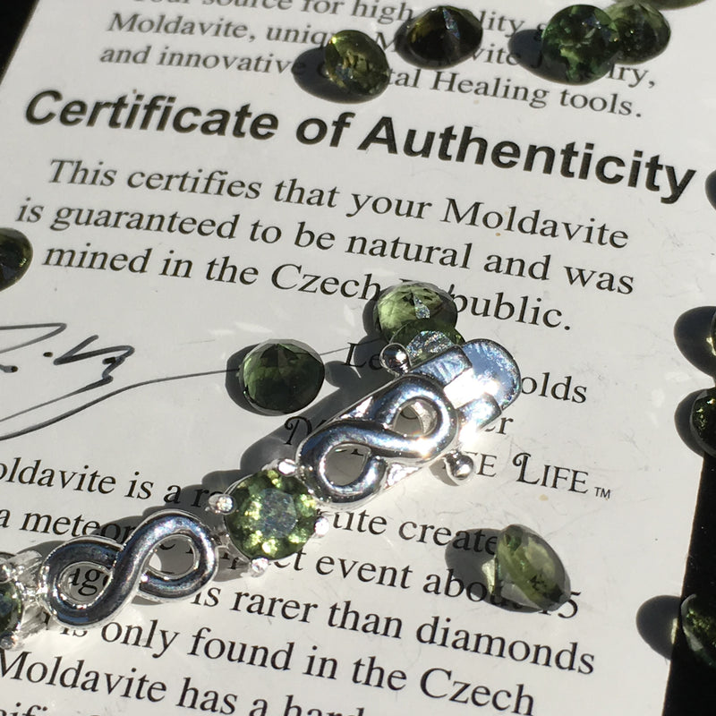 Infinity Moldavite Bracelet Sterling Silver Faceted-Moldavite Life