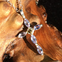 Moldavite Tanzanite Silver Cross Necklace Genuine Certified