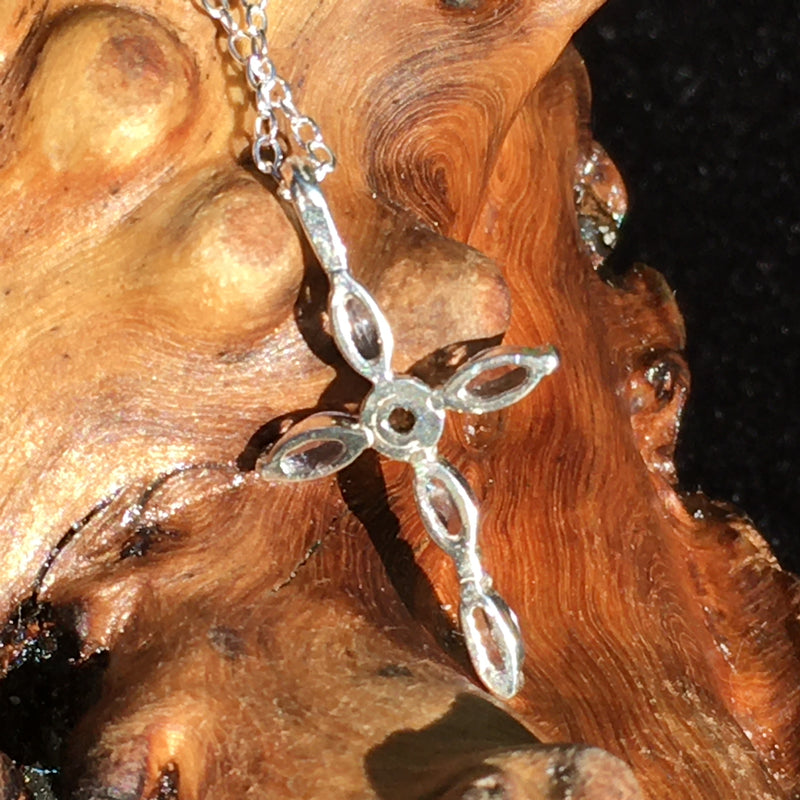 Moldavite Tanzanite Silver Cross Necklace Genuine Certified