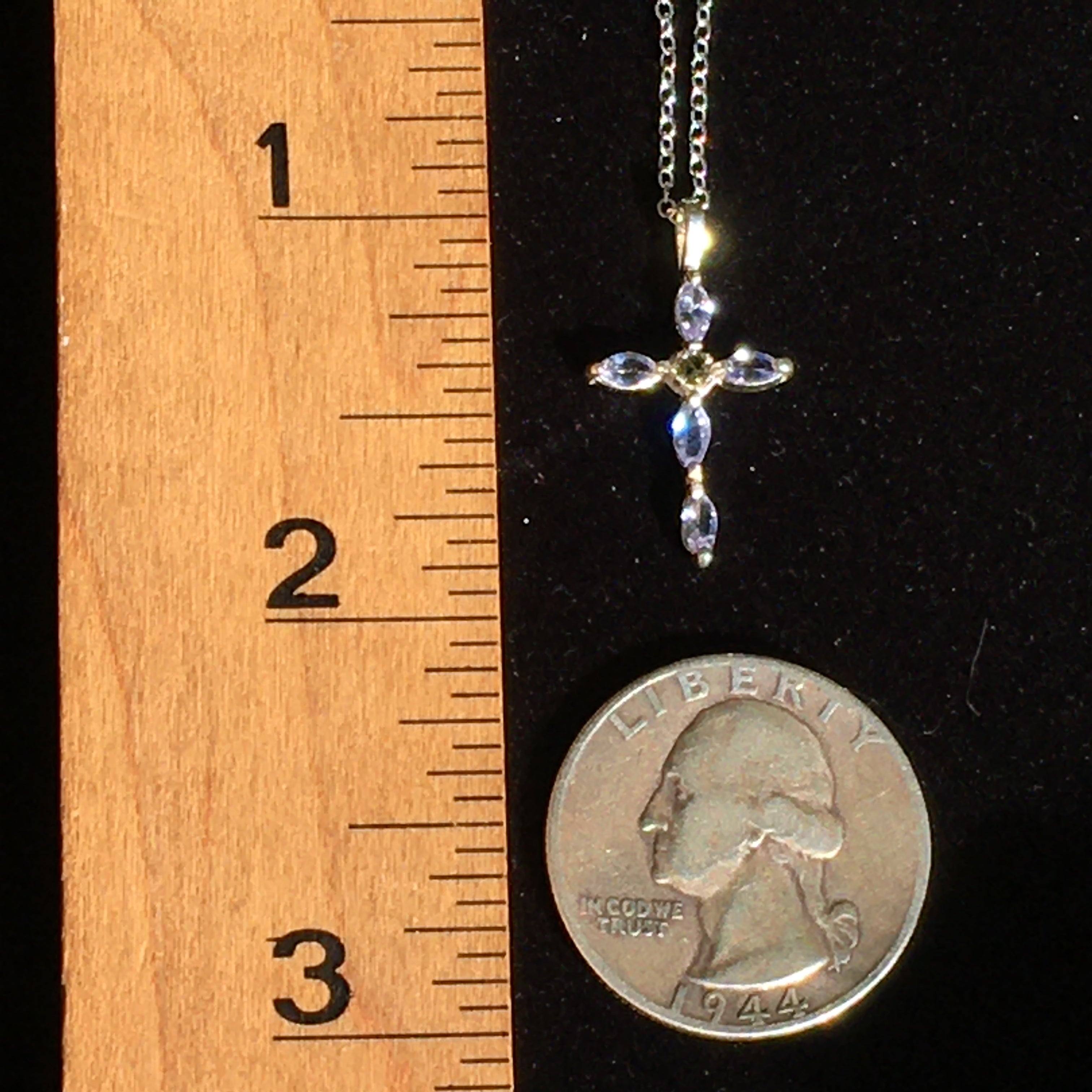 Moldavite Tanzanite Silver Cross Necklace Genuine Certified