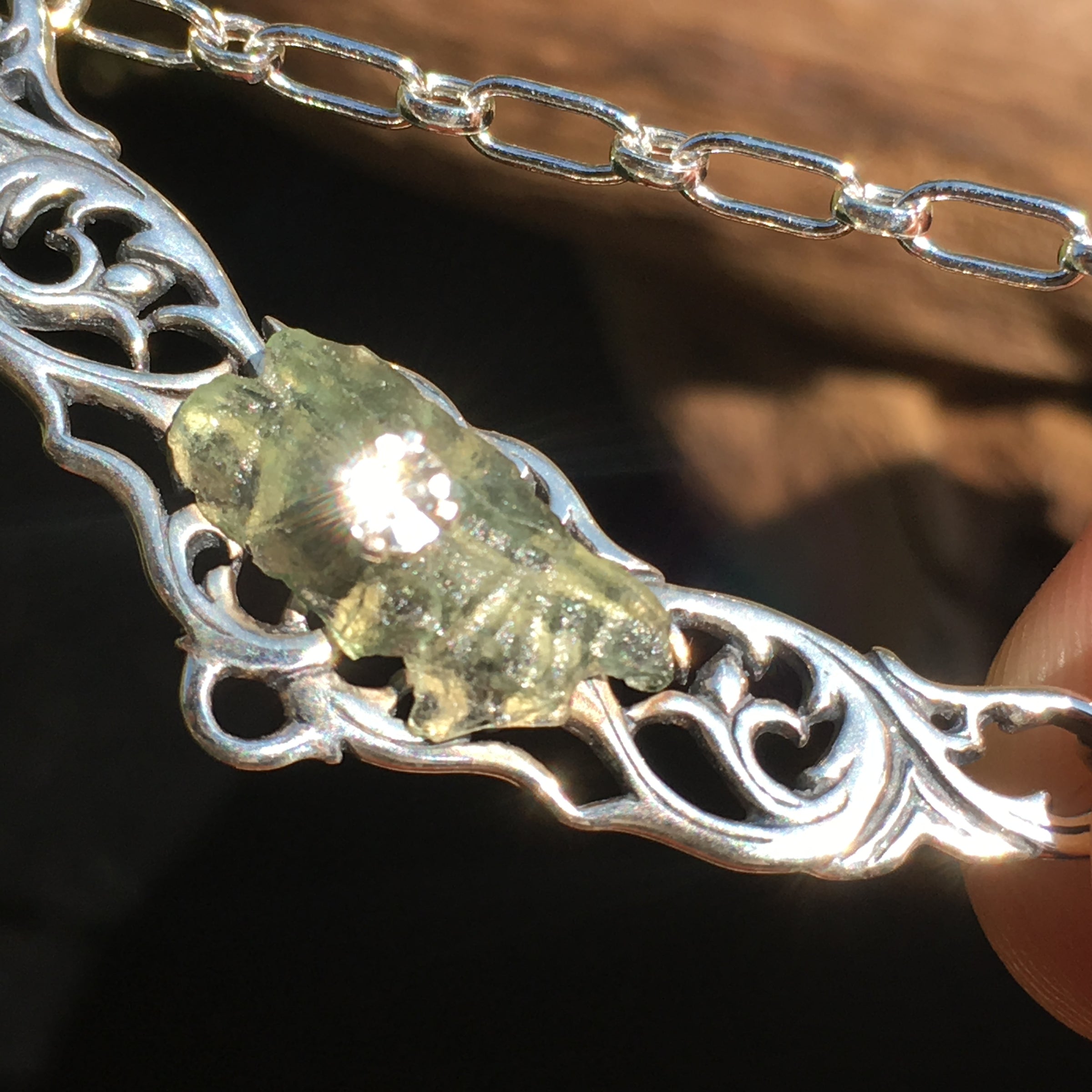 Moldavite Phenacite Sterling Silver Necklace-Moldavite Life