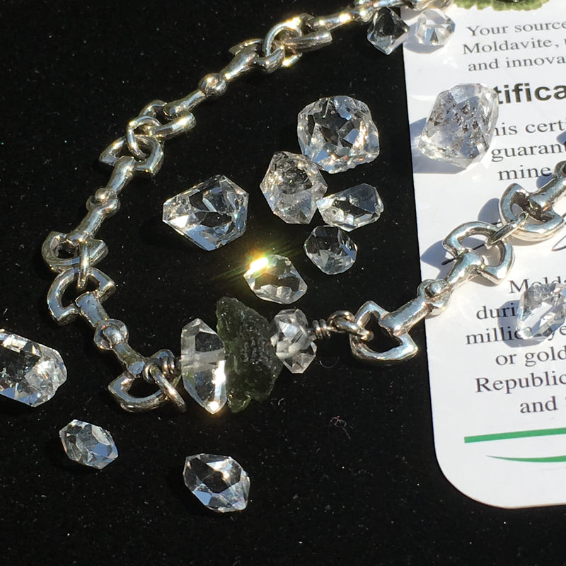 Moldavite Herkimer Diamond Bead Bracelet Silver-Moldavite Life