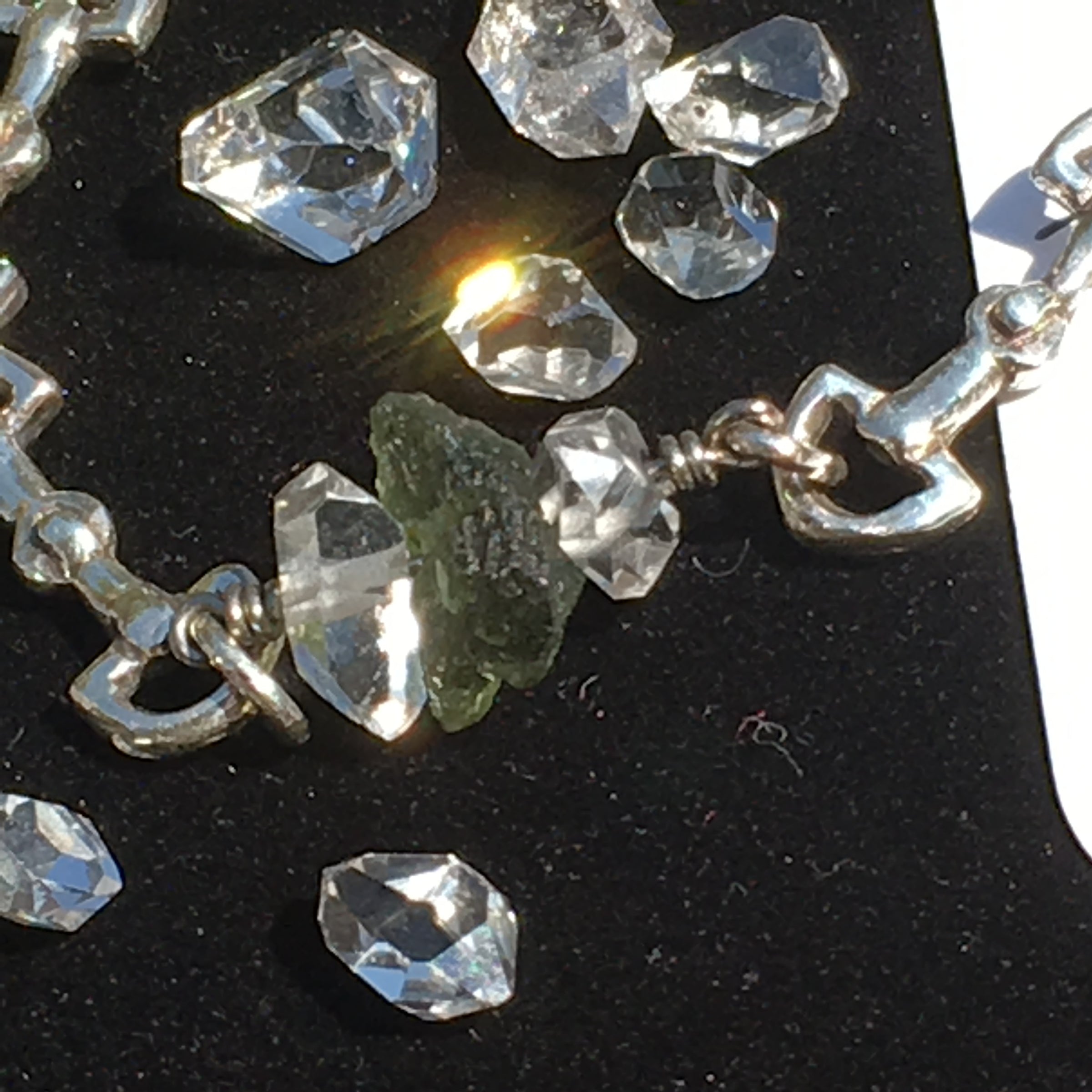 Moldavite Herkimer Diamond Bead Bracelet Silver-Moldavite Life