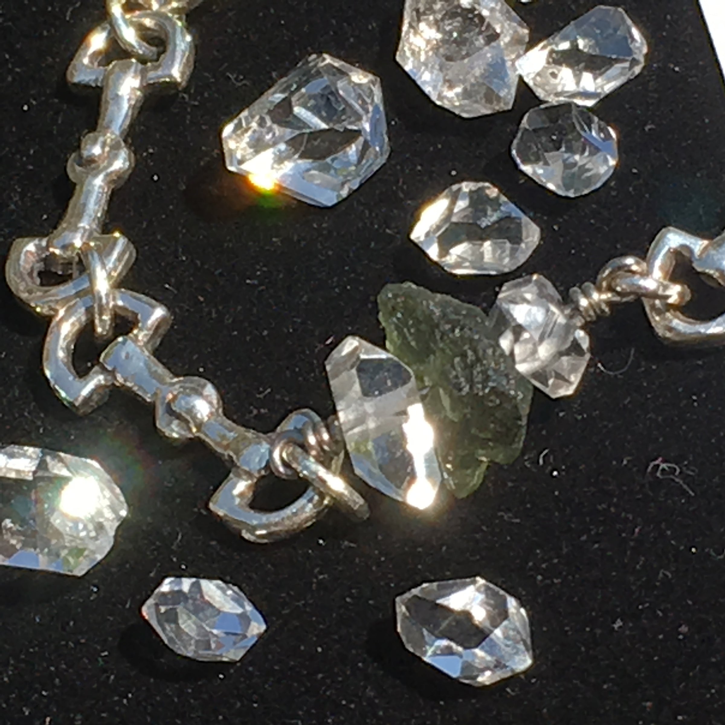 Moldavite Herkimer Diamond Bead Bracelet Silver-Moldavite Life