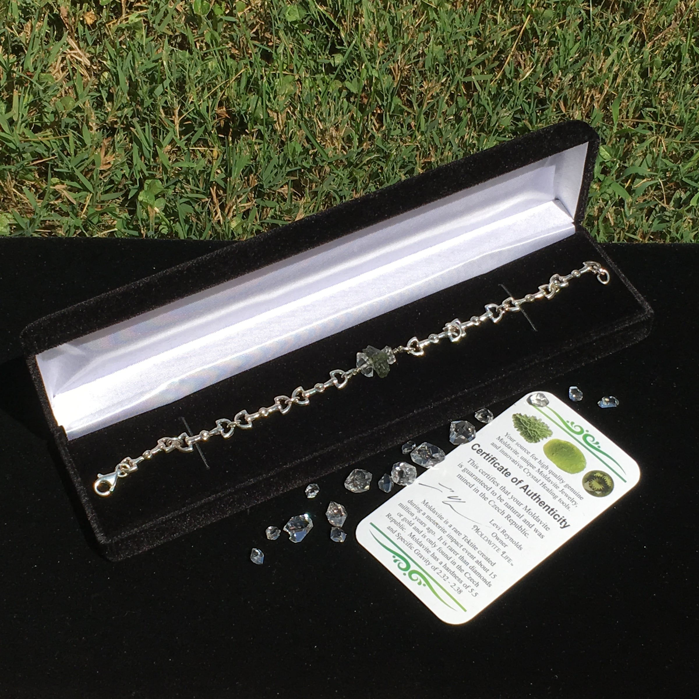 Moldavite Herkimer Diamond Bead Bracelet Silver-Moldavite Life